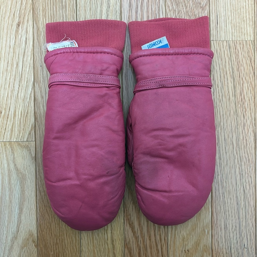 Vintage Kombi Pink Leather Ladies Mittens Size Medium‎ Skiing Snowmobiling